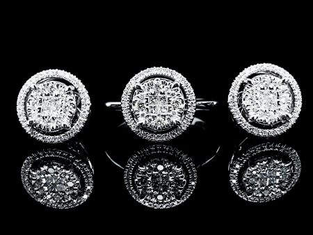 PREORDER | Round Halo Invisible Setting Diamond Jewelry Set 14kt For Discount