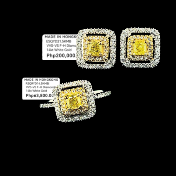 PREORDER | Yellow Square Halo Colored Diamond Jewelry Set 14kt Online Sale