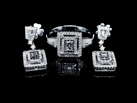 PREORDER | Square Paved Diamond Jewelry Set 14kt For Discount