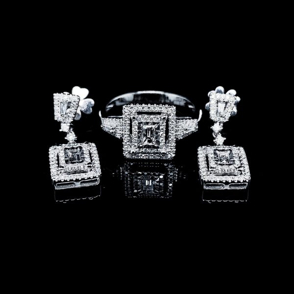 PREORDER | Square Paved Diamond Jewelry Set 14kt For Discount