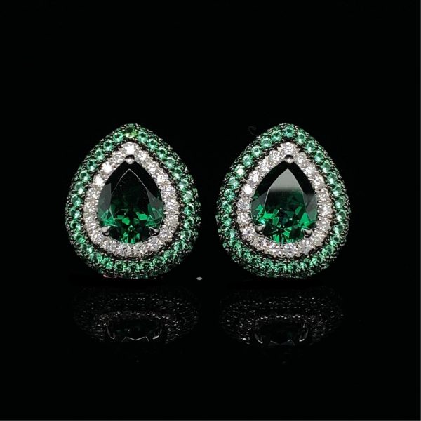 PREORDER | Teardrop Green Emerald Gemstones Paved Statement Diamond Jewelry Set 14kt Sale