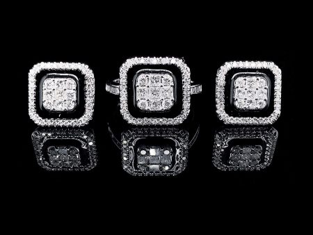 PREORDER | Square Black Onyx Halo Diamond Jewelry Set 14kt Sale