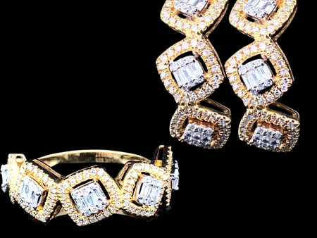 Trinity Square Half Eternity Diamond Jewelry Set 14kt on Sale