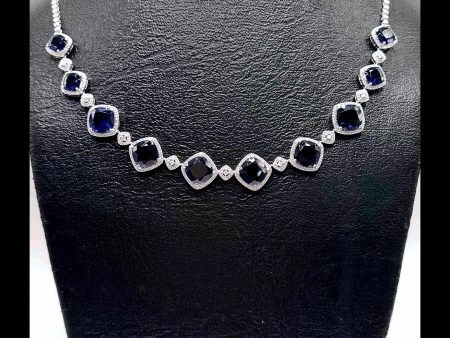 PREORDER | Cushion Blue Sapphire Gemstones Diamond Necklace 14kt For Discount