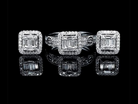 PREORDER | Square Halo Nail Paved Diamond Jewelry Set 14kt For Discount