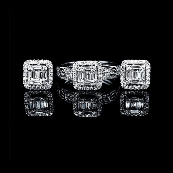 PREORDER | Square Halo Nail Paved Diamond Jewelry Set 14kt For Discount