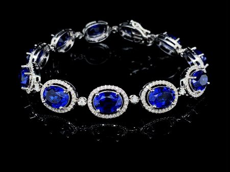 PREORDER | Sapphire Gemstones Oval Eternity Diamond Bracelet 14kt For Sale