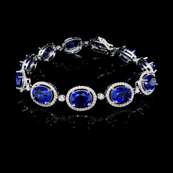 PREORDER | Sapphire Gemstones Oval Eternity Diamond Bracelet 14kt For Sale