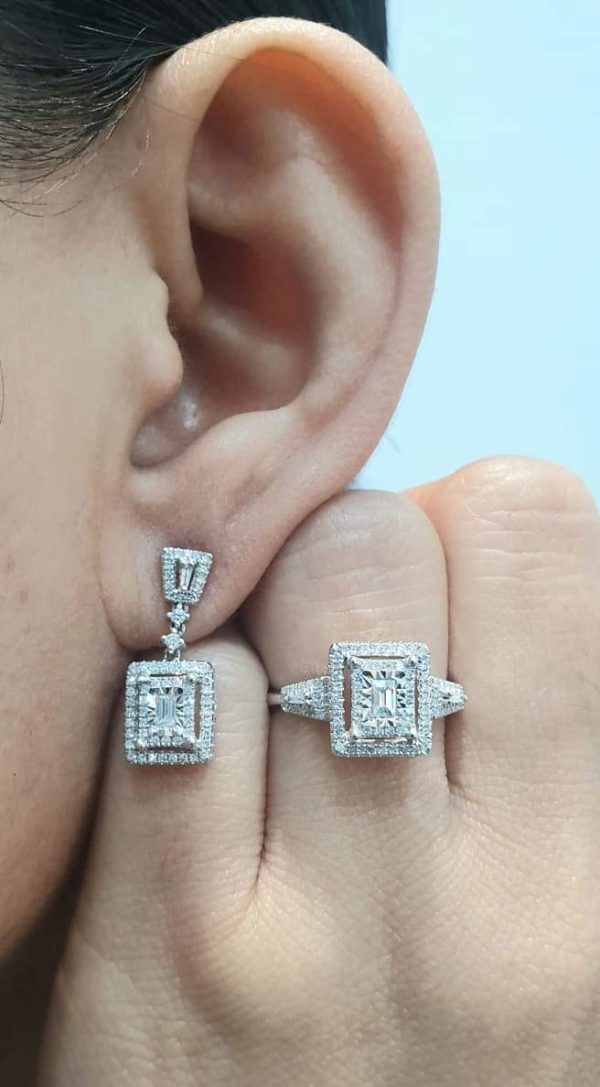 PREORDER | Square Paved Diamond Jewelry Set 14kt For Discount