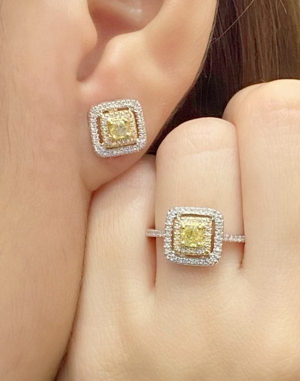 PREORDER | Yellow Square Halo Colored Diamond Jewelry Set 14kt Online Sale