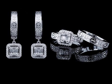 PREORDER | Square Belt Paved Twin Pair Diamond Jewelry Set 14kt For Discount