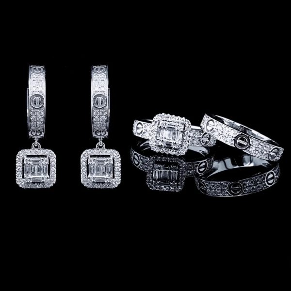 PREORDER | Square Belt Paved Twin Pair Diamond Jewelry Set 14kt For Discount