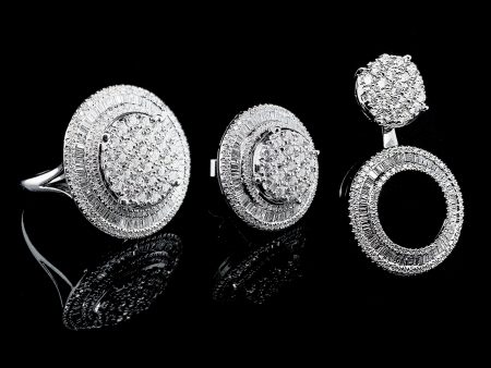 PREORDER | Round Halo Baguette Diamond Jewelry Set 14kt Sale