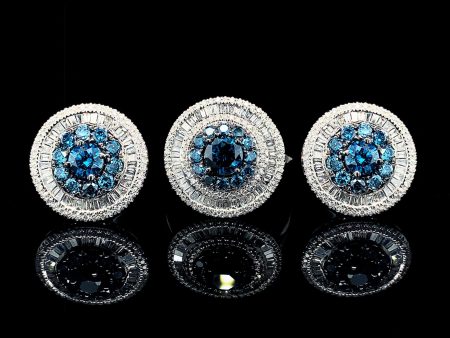 PREORDER | Round Blue Statement Colored Diamond Jewelry Set 14kt Online Sale