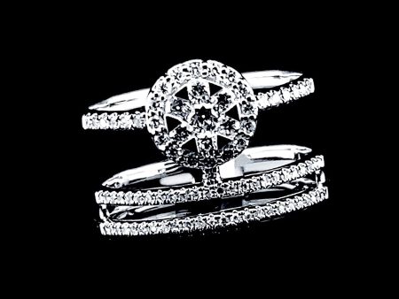 PREORDER | Round Stacked Paved Band Statement Diamond Ring 14kt For Cheap