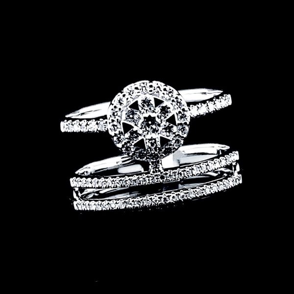 PREORDER | Round Stacked Paved Band Statement Diamond Ring 14kt For Cheap