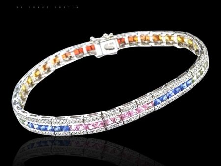 Rainbow Sapphire Gemstones Diamond Bracelet 14kt Hot on Sale