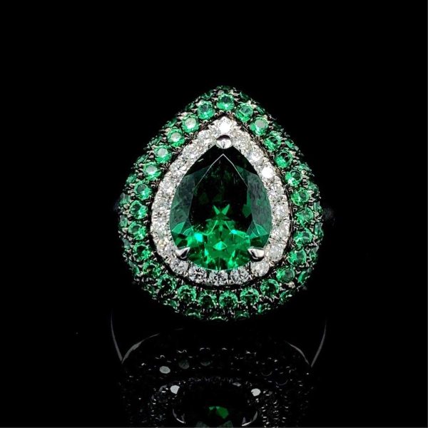 PREORDER | Teardrop Green Emerald Gemstones Paved Statement Diamond Jewelry Set 14kt Sale