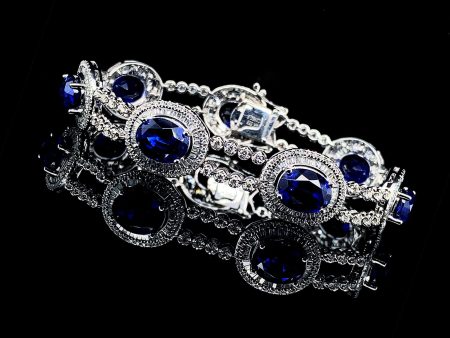 PREORDER | Sapphire Gemstones Oval Baguette Diamond Bracelet 14kt Online Sale