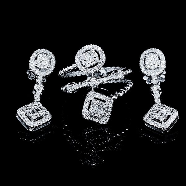 PREORDER | Square Oval Dangling Diamond Jewelry Set 14kt Discount